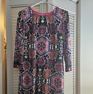 Eliza J Women Size 10 Shift Dress Multicolor Geometric 3/4 Sleeve Lined EJ6M2976